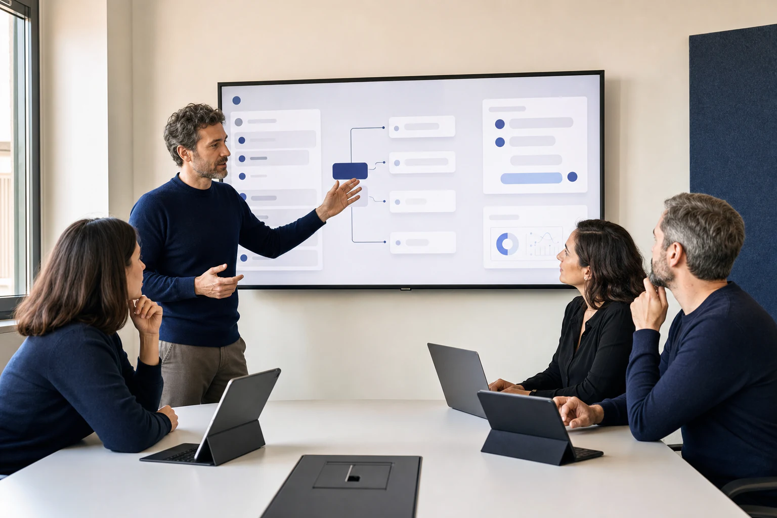 Sessione di formazione aziendale sull'intelligenza artificiale svolta con strumenti digitali.