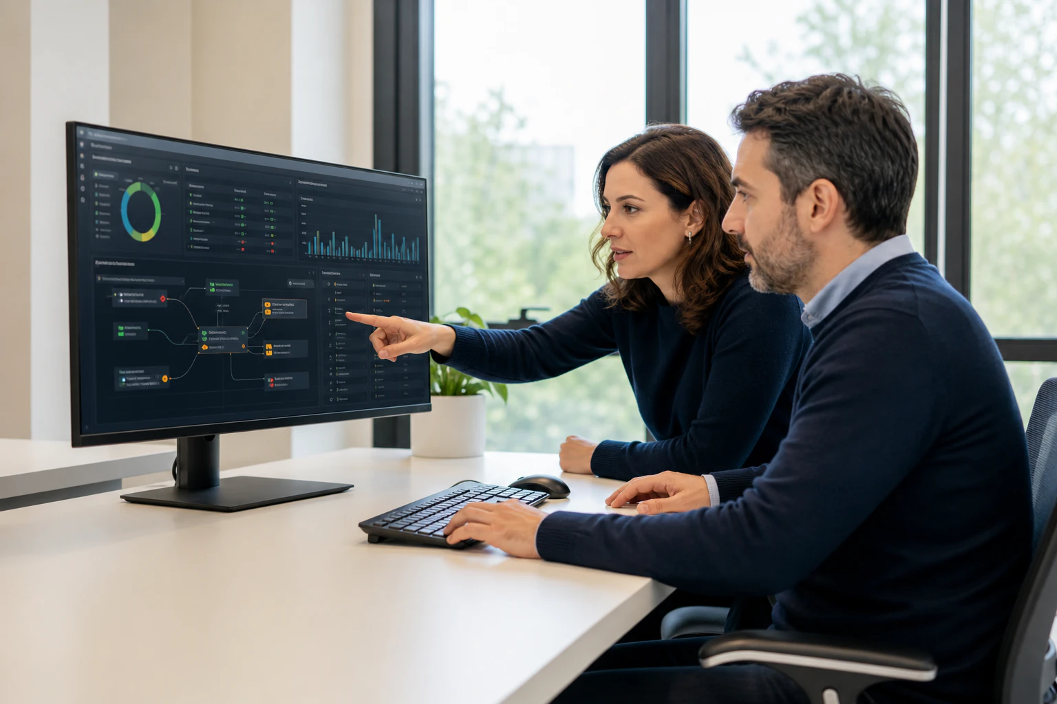 Professionisti esaminano controlli, rischi ed evidenze attraverso una dashboard digitale.